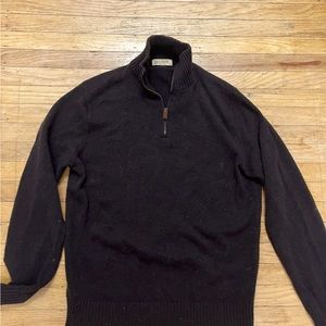 J. Crew Quarter-zip  dark brown cotton-cashmere sweater Medium
